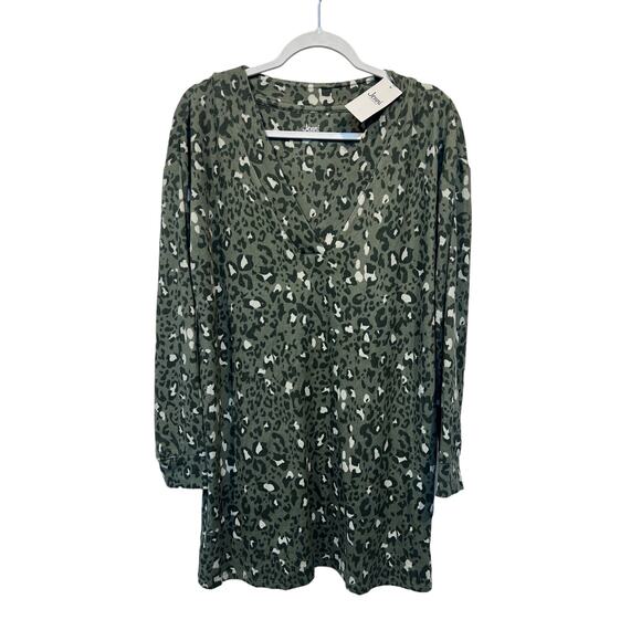 Jenni Womens Soft Knit Cozy V-Neck Sleepshirt Green Leopard Animal Print Small - Picture 1 of 10